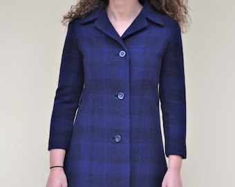 Jaren '60 vintage pendleton jas / blauwe geruite wollen jas vrouwen / womens winterjas