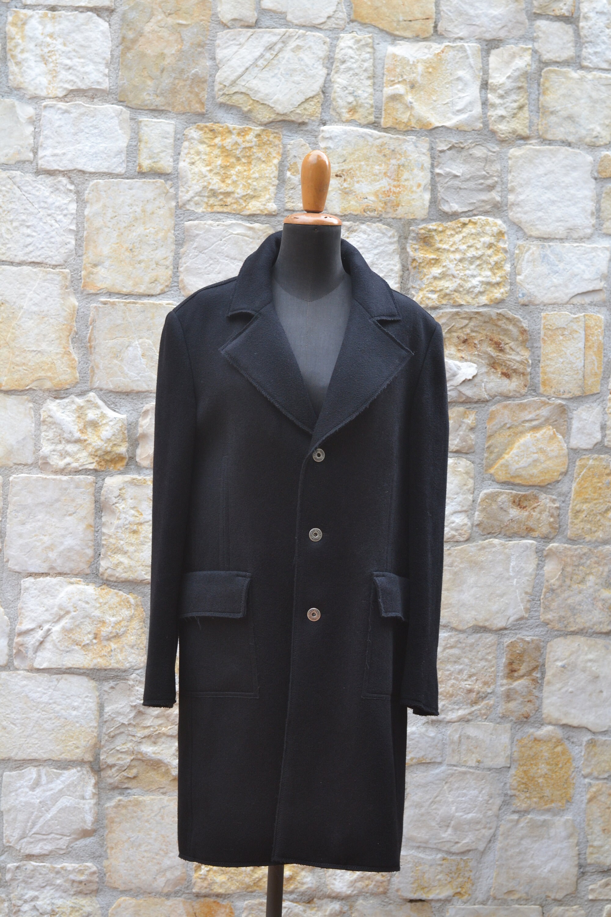 Y2K Calvin Klein Jeans 90s Black Wool and Cashmere Coat Men 