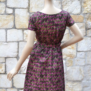 50s / 60s abstract purple dress, 60s mod dress, vintage pleated dress, formal vintage dress image 7