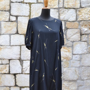 Vintage abstract silk dress, 80s puff sleeve dress, black tunic dress , minimalist summer dress women image 7