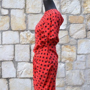 Robe à pois rouge des années 80 / robe en soie vintage image 6