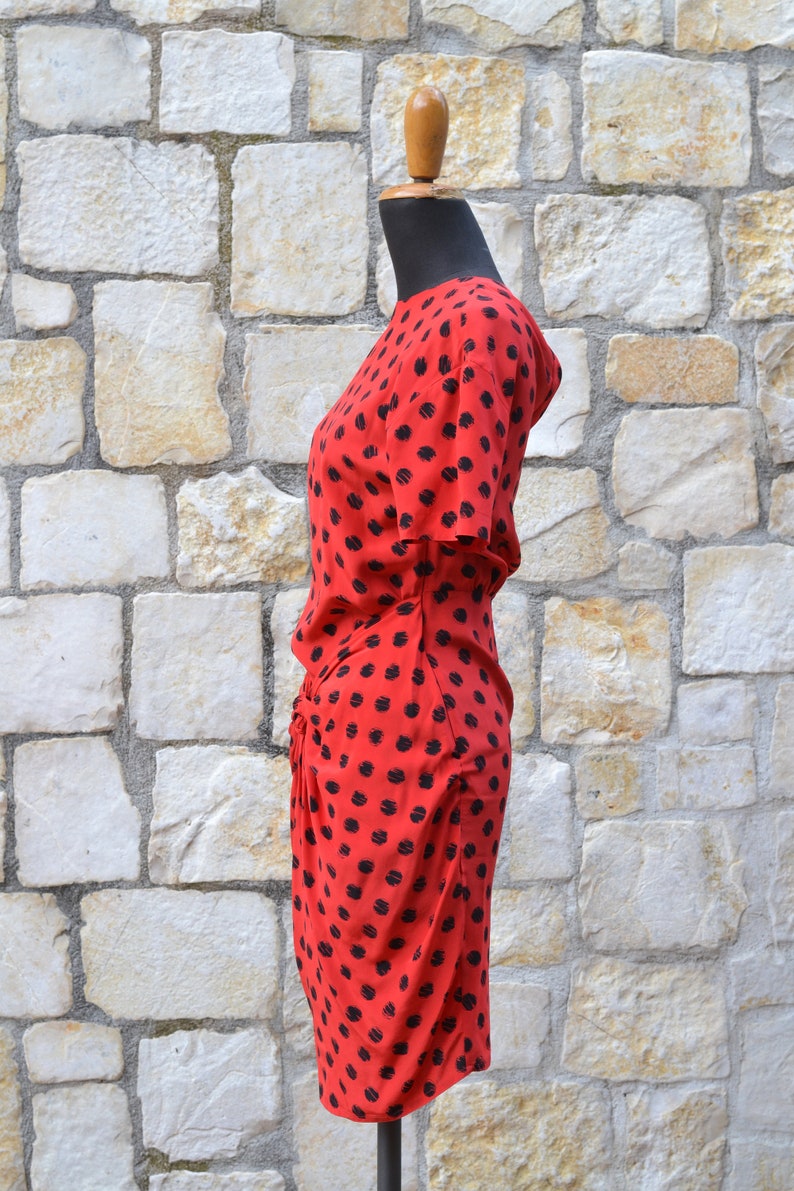 Robe à pois rouge des années 80 / robe en soie vintage image 6