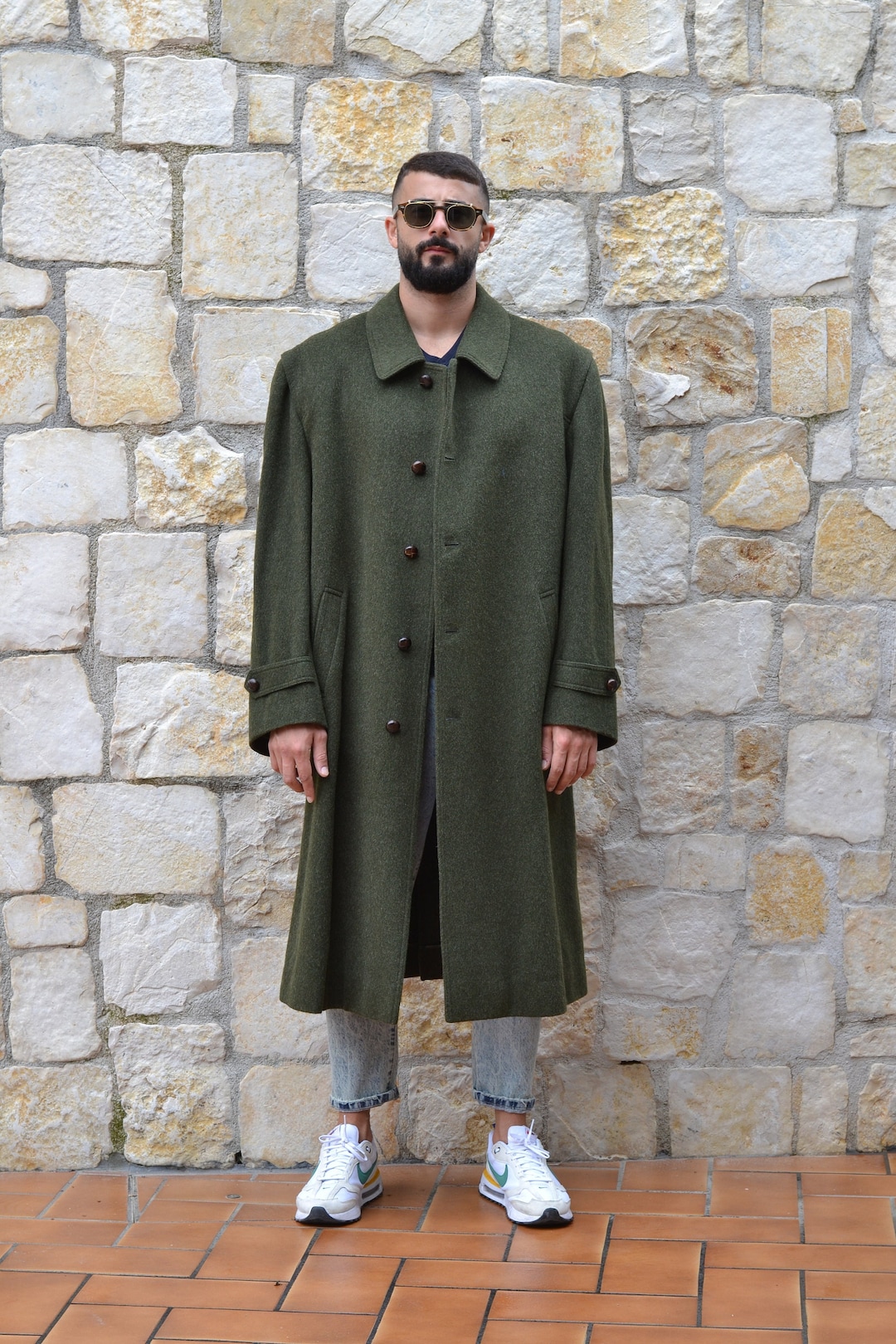 Loden Verde Anni 70 Cappotto Lungo Lana E Alpaca Uomo Etsy Italia