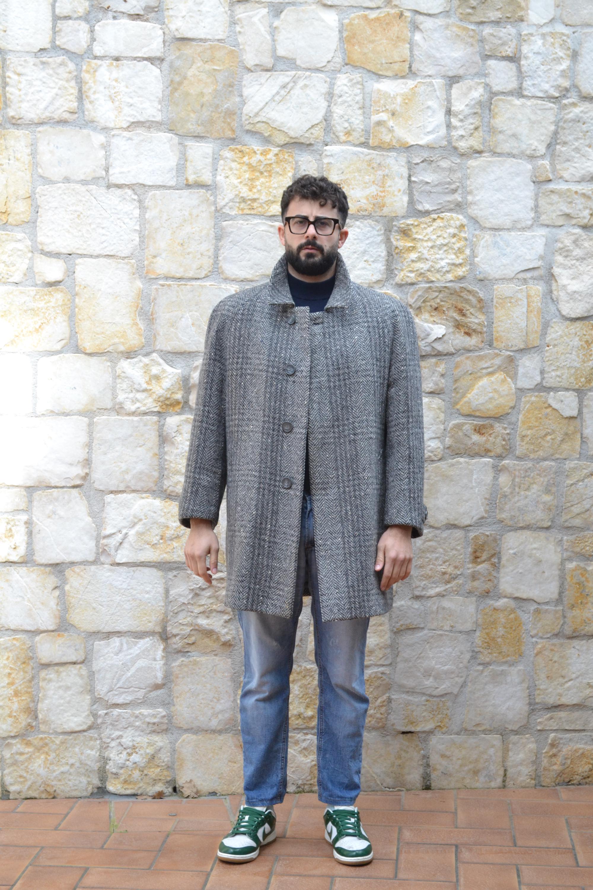 ジャケット・アウター HAND MADE herringbone over wool coat Vintage Italian Herringbone Short Wool Coat Bianchi, Gray