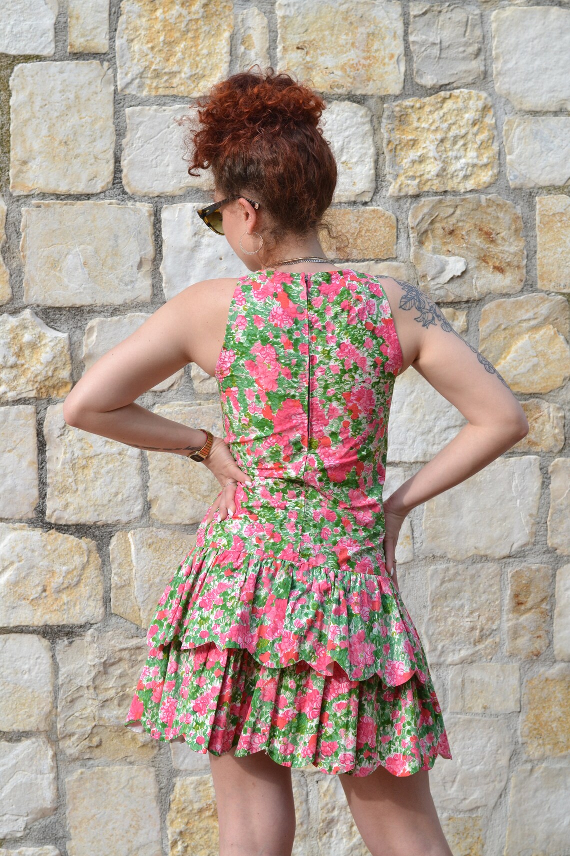 50s Vintage Ruffle Dress / Flower Summer Dress - Etsy