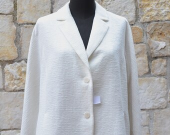 Marina Rinaldi MAX MARA blazer - White cotton and linen blazer women size 12US / plus size summer blazer women
