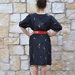 Vintage abstract silk dress, 80s puff sleeve dress, black tunic dress , minimalist summer dress women image 4