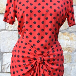 Robe à pois rouge des années 80 / robe en soie vintage image 8