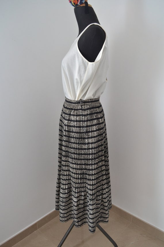 Vintage circle midi pleated skirt, 80s stripes pl… - image 7