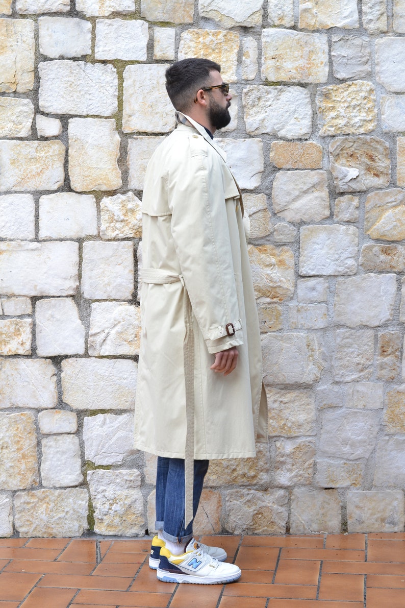 Daks London 90s vintage Beige Military Trench Coat Men, Belted Mens Rain Coat, Autumn Coat Men, vintage Clothing image 2