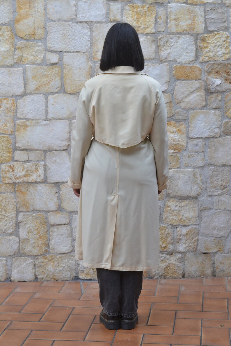 70s Beige Long Trench Coat Women, Vintage Wrap Coat, Mid Season Duster Coat image 5