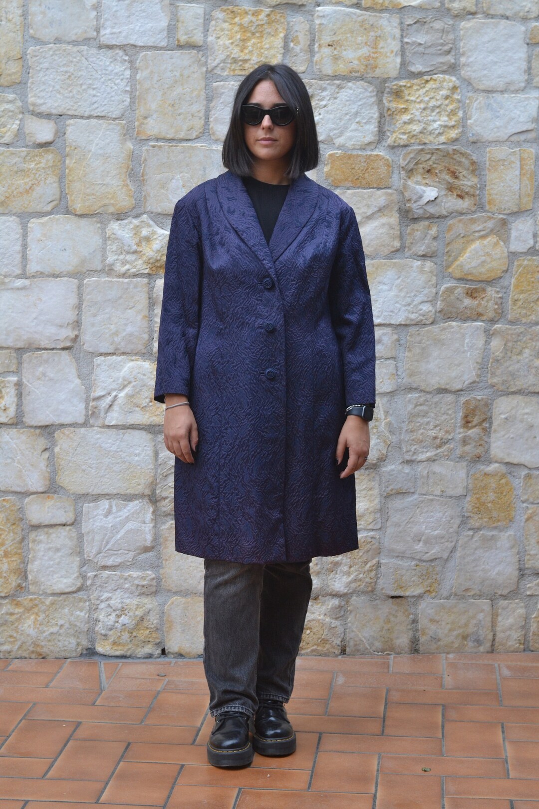 1960s Unlabeled Raised Floral Brocade Coat w Bright Pink Lining