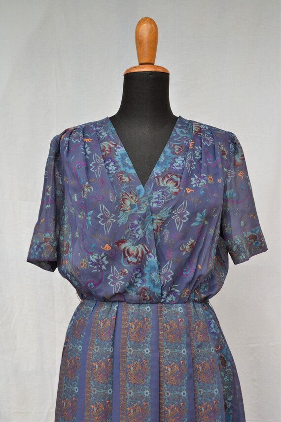 70s Vintage Floral Multicolour Midi Shift Summer Dress 14 16 main image 1