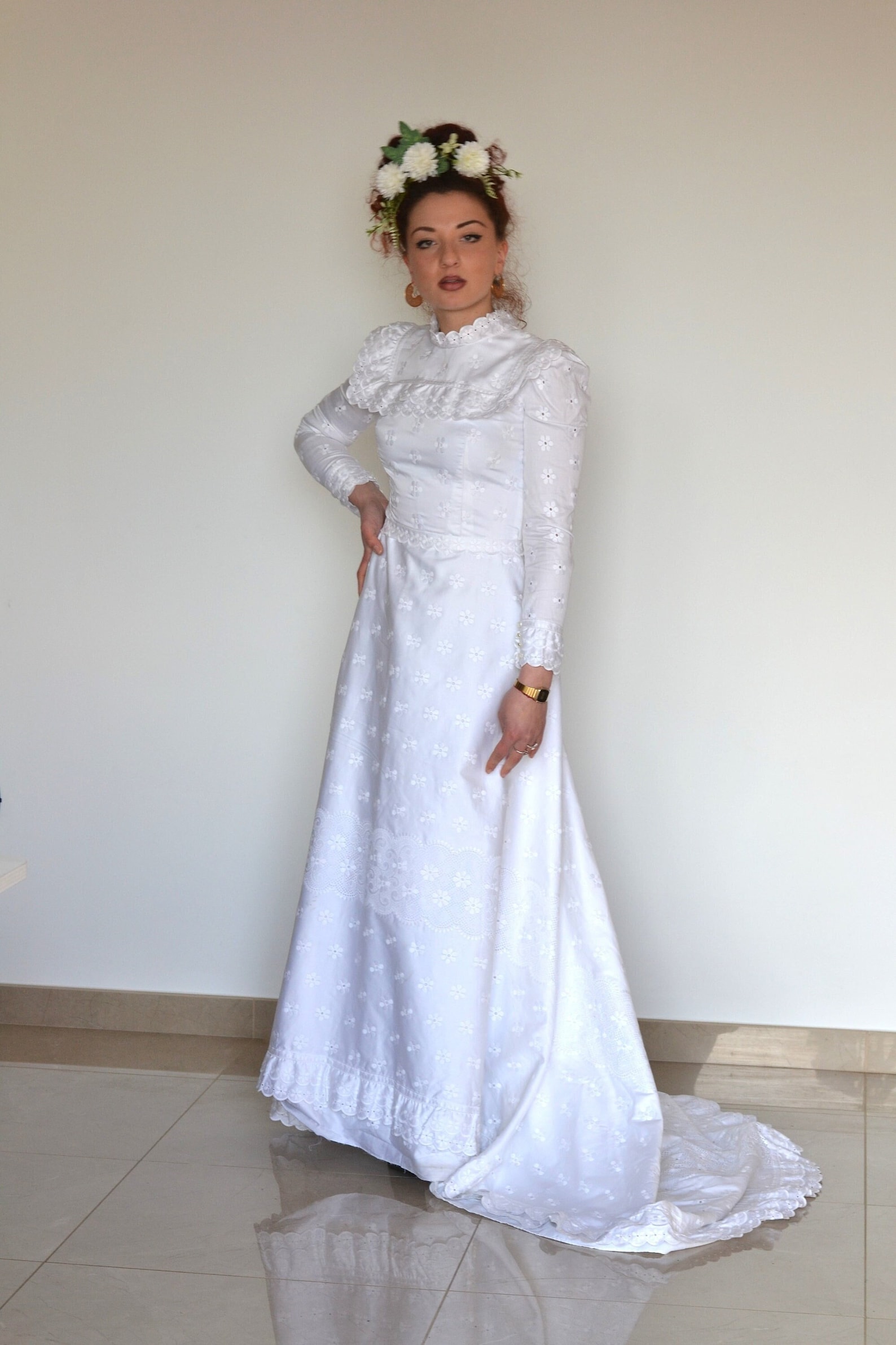 1970s Lace Wedding Dress / Rustic Wedding Dress / Vintage Boho Wedding ...