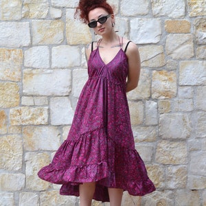 Vintage Floral Maxi Dress, Summer Silk Dress, Beach Dress, BOHO Slip dress, Flower Open back dress, Backless dress image 4