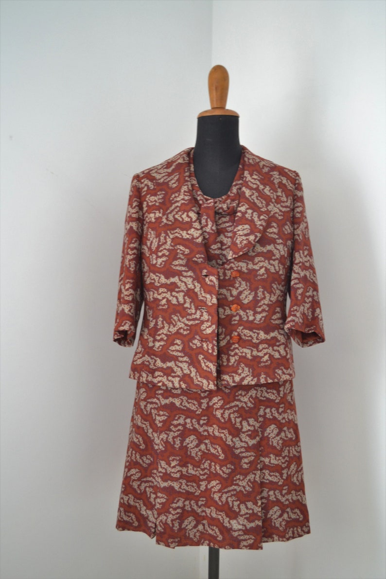 1960's brown two-pieces vintage dress suit, vintage mod set, vintage mod dress and jacket image 7