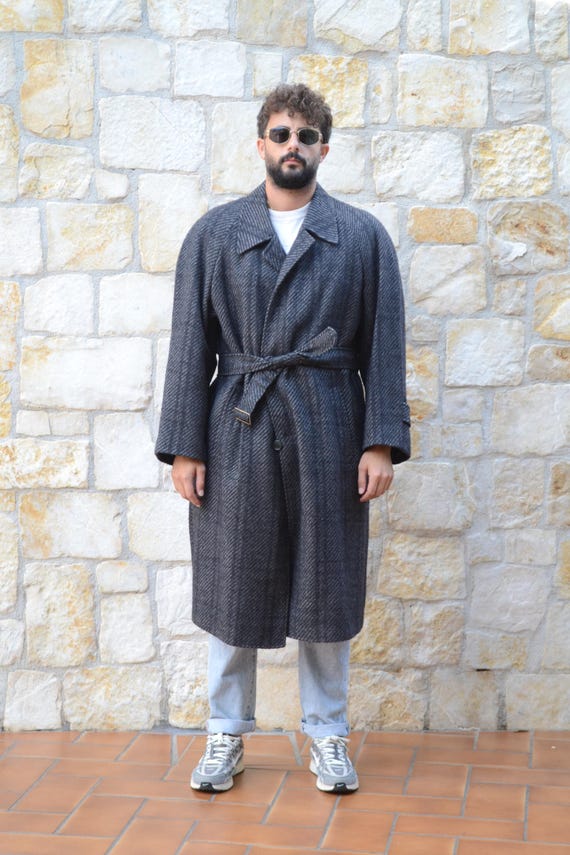 1980s Ungaro Men’s Vintage Wool Overcoat, Long Belted Coat, Pure Virgin Wool by Ferla, Made in Italy, Size 52, Oversized Luxury Menswear