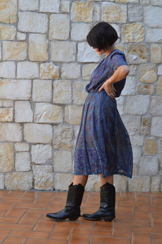 70s Vintage Floral Multicolour Midi Shift Summer Dress 14 16