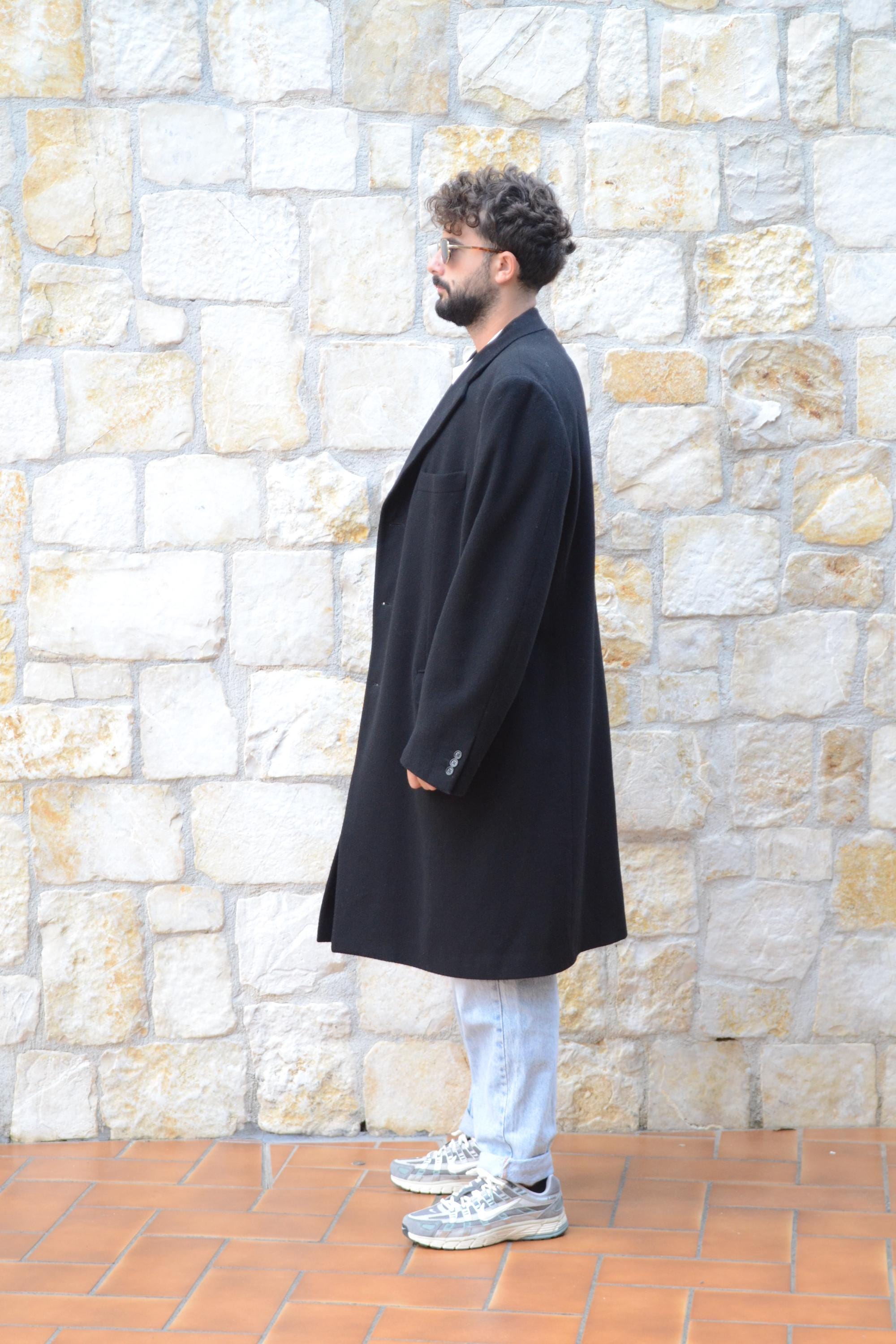 Vintage Pierre Cardin Cashmere Wool Coat, Black Tailored Overcoat
