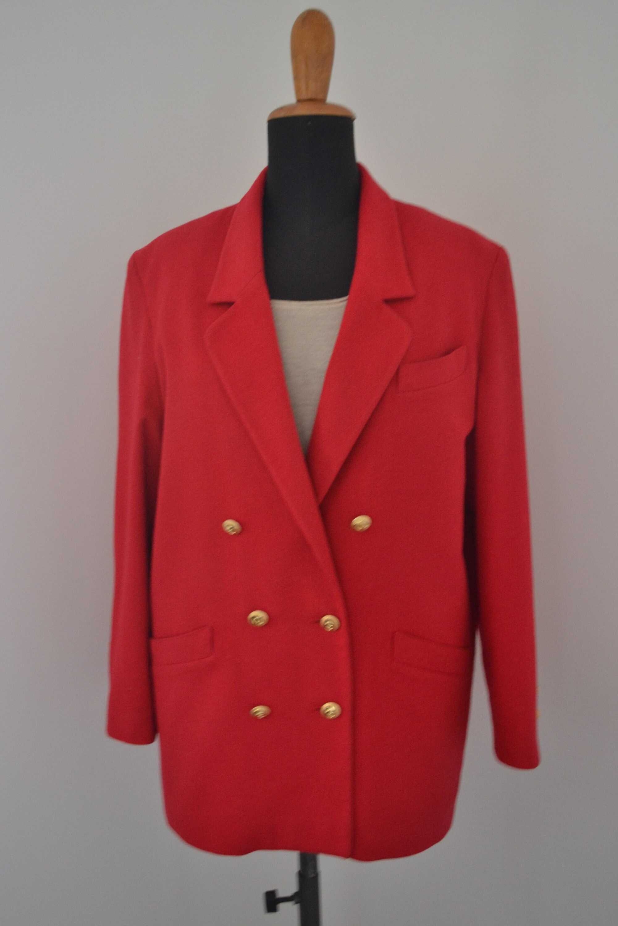 Italian Vintage Double Breasted Red Jacket, Womens Winter Coat