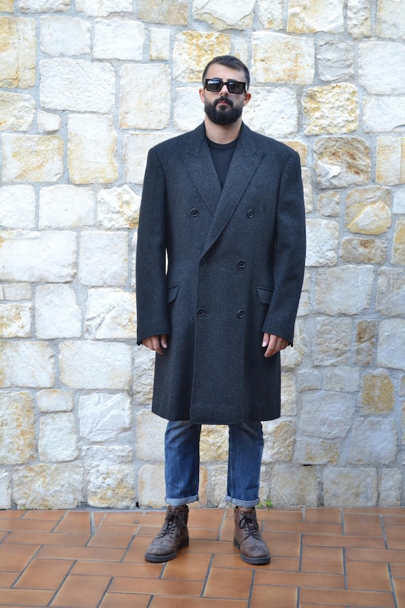 Abrigo cruzado gris a medida vintage de los años 60, abrigo largo