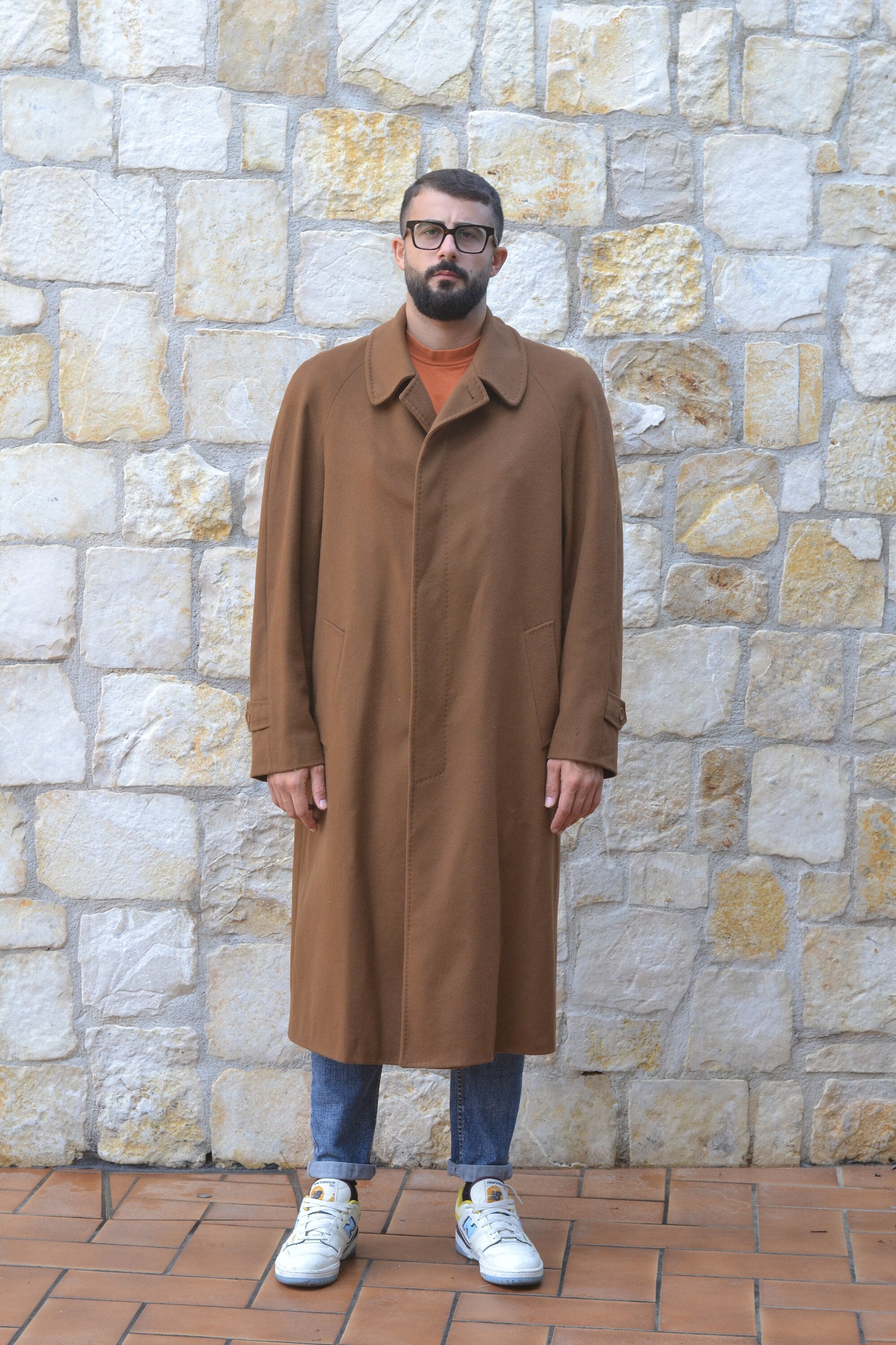 80s Caramel Brown Cashmere Coat Men, Vintage Wool Coat Men