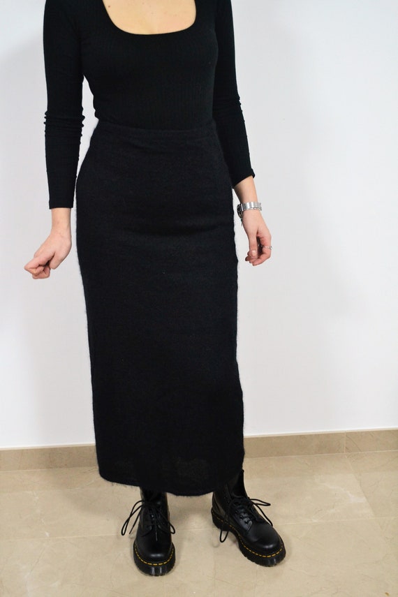 Black Mohair long Skirt, fluffy skirt, maxi skirt,