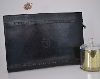 Trussardi - vintage leather bag, black woman vintage purse bag, vintage clutch bag, ita bag