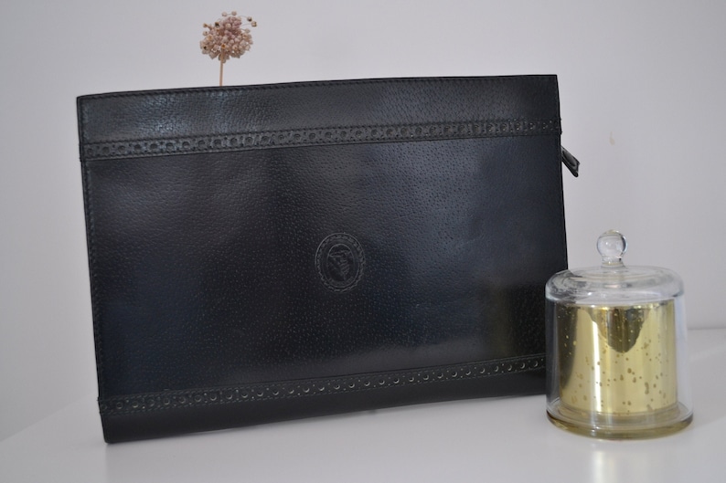 Trussardi vintage leather bag, black woman vintage purse bag, vintage clutch bag, ita bag image 1