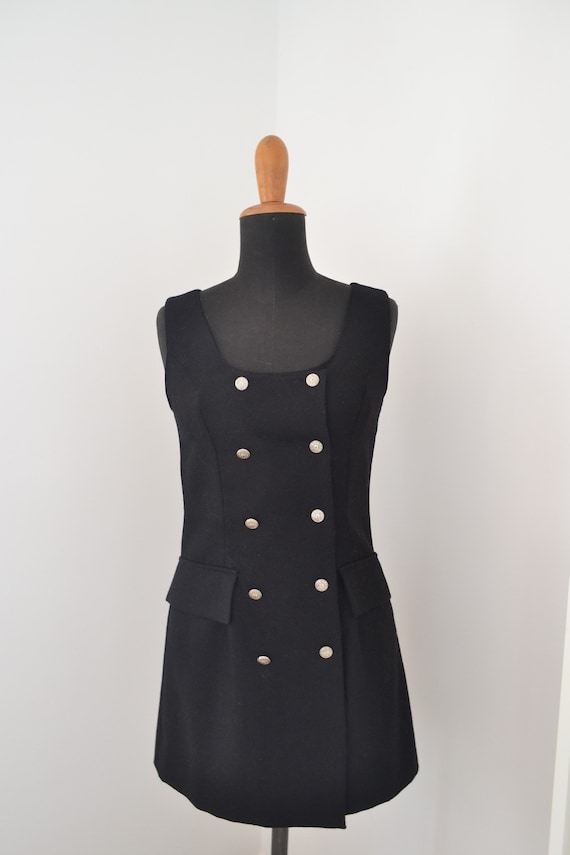 Wool pinafore dress, double breasted sleveeless d… - image 5