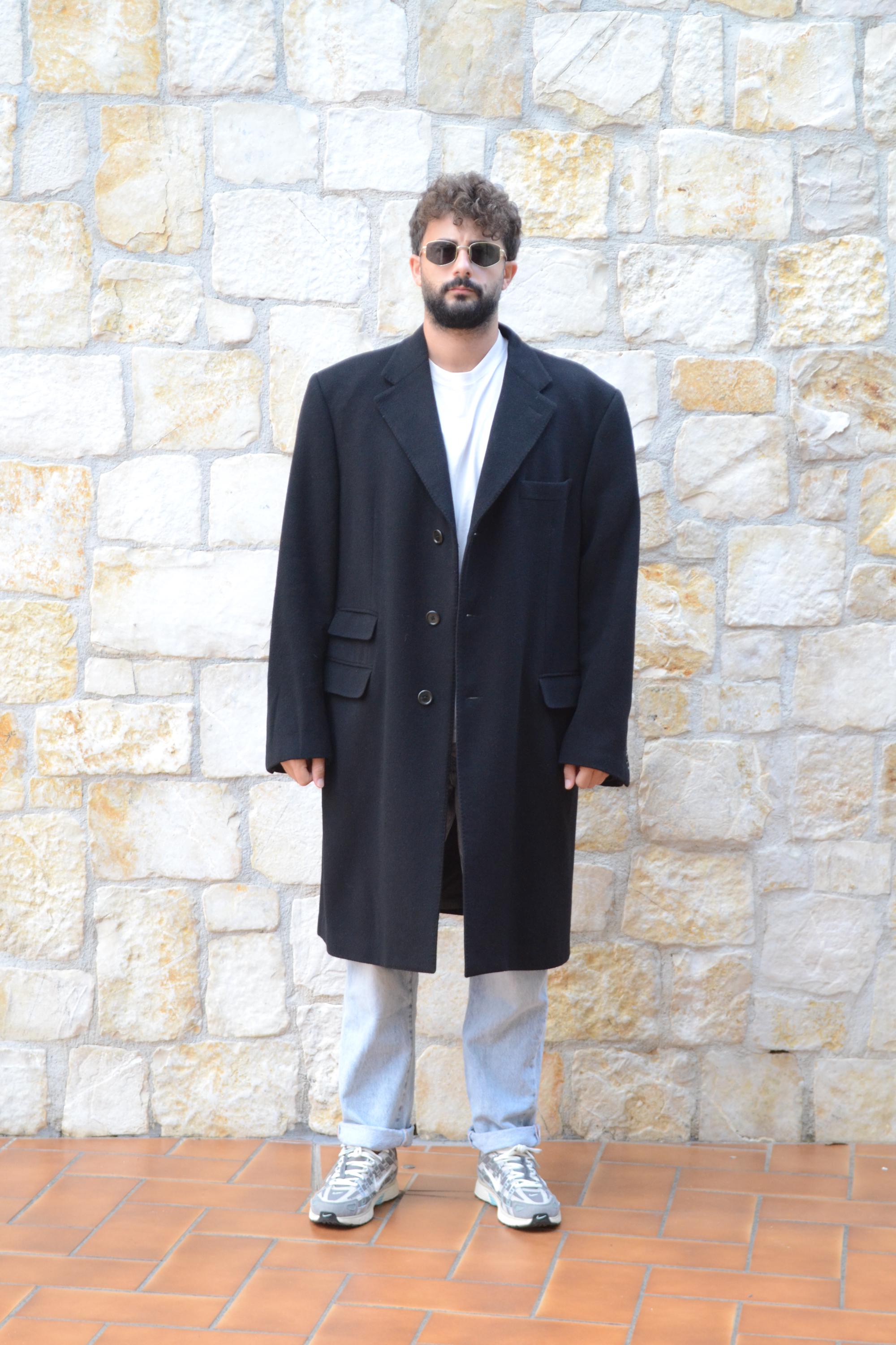 Vintage Pierre Cardin Cashmere Wool Coat, Black Tailored Overcoat