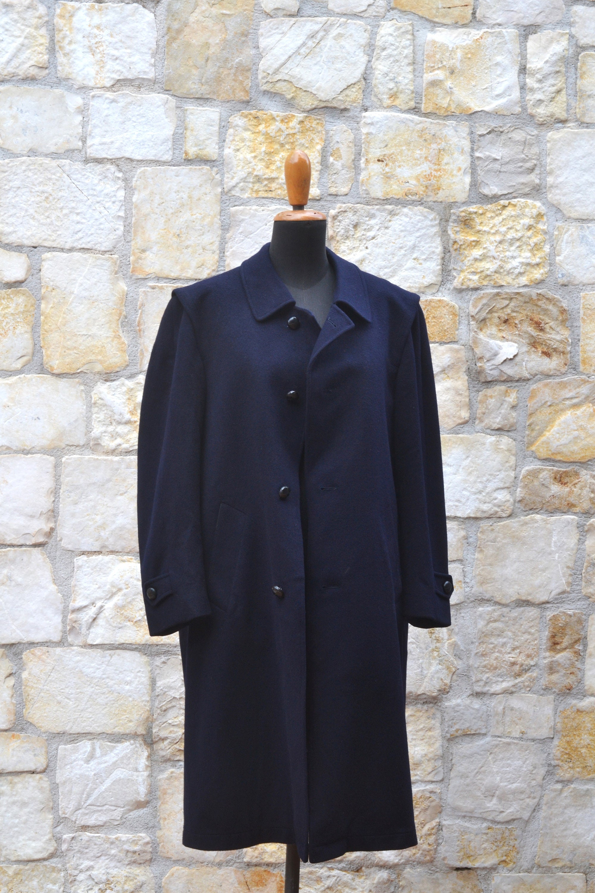 Moessmer - Dolphin - Dark Blue Loden Coat Men / Long Wool