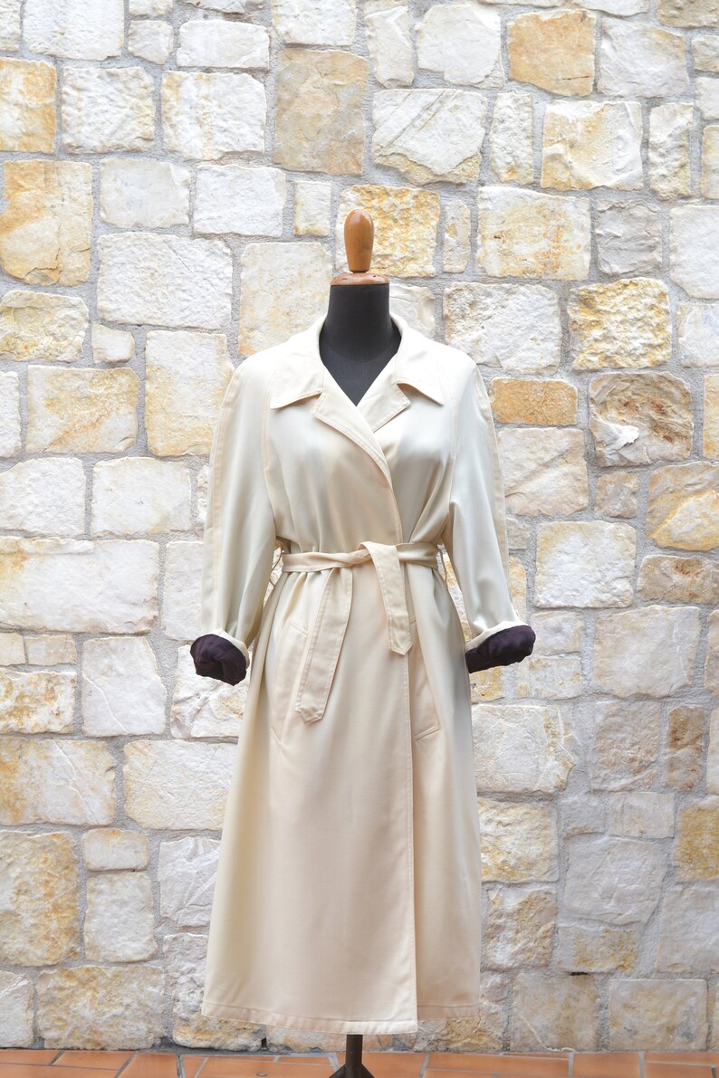 70s Beige Long Trench Coat Women, Vintage Wrap Coat, Mid Season Duster Coat image 6