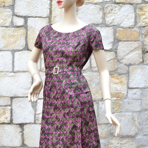 50s / 60s abstract purple dress, 60s mod dress, vintage pleated dress, formal vintage dress image 5