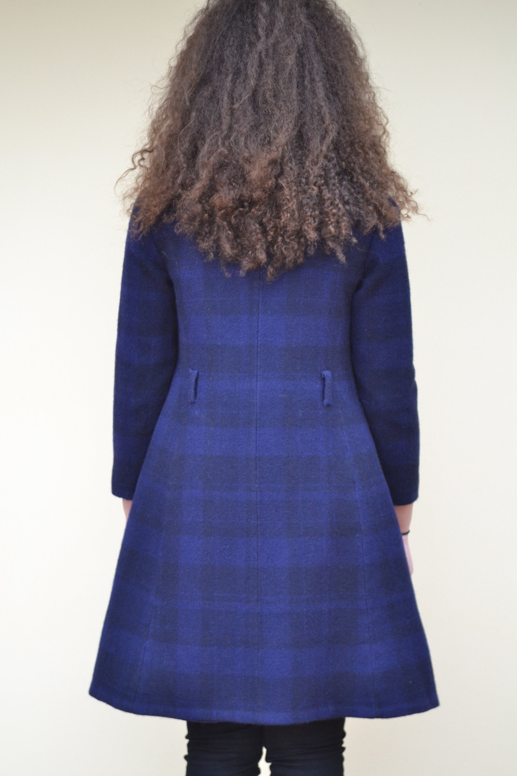 60s Vintage Pendleton Coat / Blue Plaid Wool Coat Women / Womens