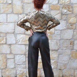 80s black leather pants women, vintage baggy pants women, high-waist leather trousers, 80s vintage clothing image 7