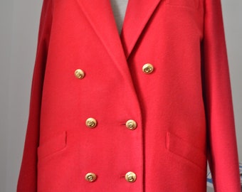 Italian Vintage Double Breasted Red Jacket, Womens Winter Coat