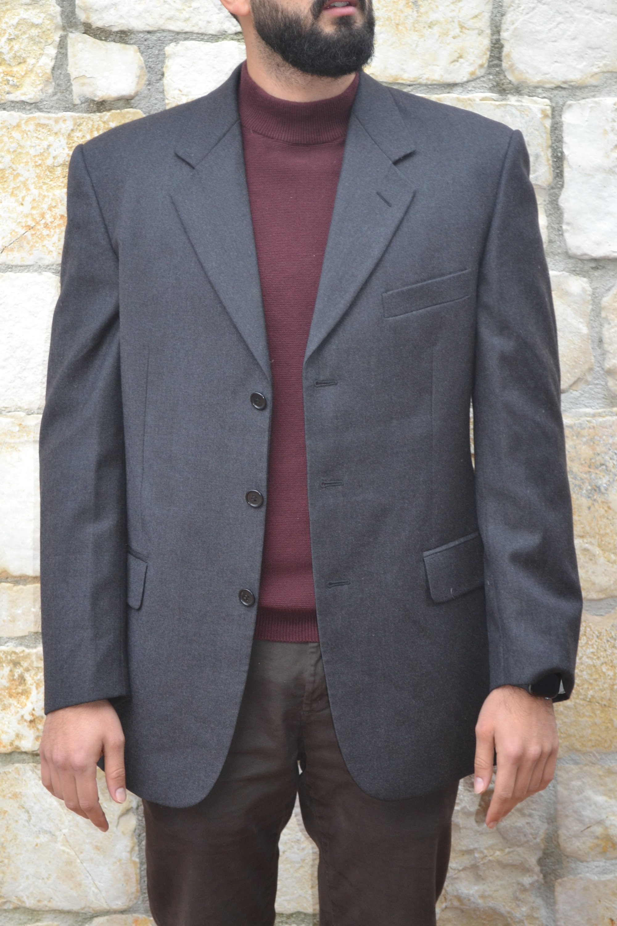 Biagiotti Uomo Vintage Anthracite Grey Blazer, 1980s Mens