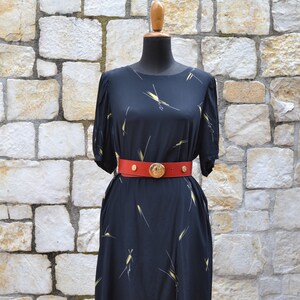 Vintage abstract silk dress, 80s puff sleeve dress, black tunic dress , minimalist summer dress women image 8