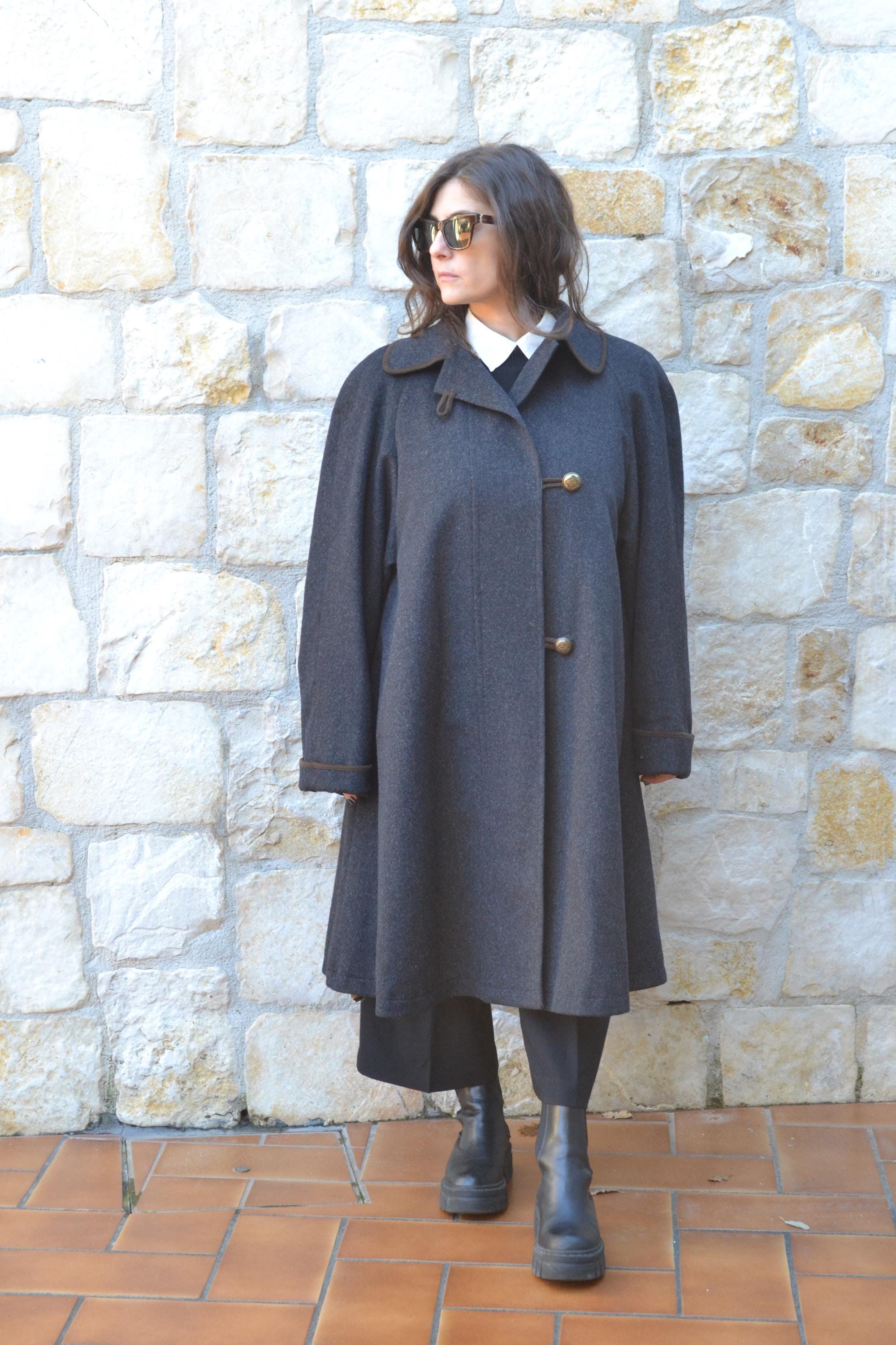 Steinbock 80s Vintage Grey Wool Coat Women, Oversized Circle 