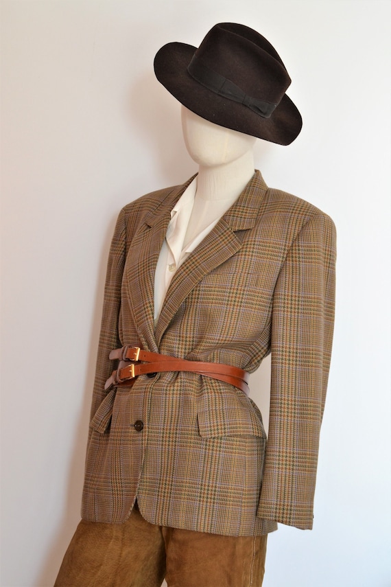 Steinbock, Steinbock - green houndstooth blazer / vintage plaid jacket women