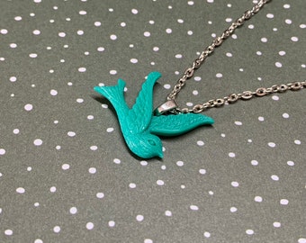 Aqua Vintage Bird Silver Necklace