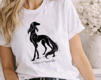 高級サルキTシャツ — スタイリッシュなグレイハウンド服、犬好きへのギフト、ミニマルなTシャツ、デザートロイヤリティ — グリッツ＆スパークル