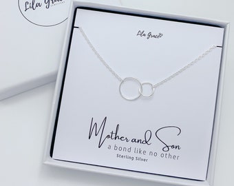 Mother and Son Silver Interlocking Circle Necklace Womens Girls Circle Mum Family Jewellery - Mothers Day Mam Mother Birthday Gift for her