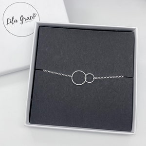 Bracelet cercles entrelacés en argent sterling - Bijoux petits et grands cercles liés