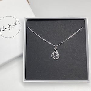 Origami Penguin Sterling Silver Lover Womens Girls Necklace Jewellery Gifts - Gift for her Birthday 14" 16" 18" 20" and 24" inch chains