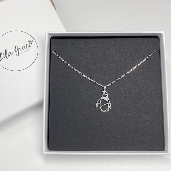 Origami Penguin Sterling Silver Lover Dames Meisjes Ketting Sieraden Geschenken - Cadeau voor haar verjaardag 14" 16" 18" 20" en 24" inch kettingen