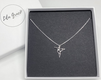 Sterling Silver Origami Hummingbird Lover Womens Girls Necklace Jewellery Gifts - Gift for her Birthday 14" 16" 18" 30" and 24" inch chains