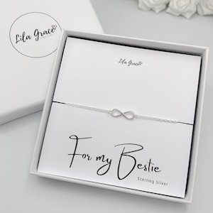 Personalised Sterling Silver Bestie Infinity Bracelet - Gift for her Cute Jewellery -Eternity Symbol Best Friend Thoughtful Friendship Gifts
