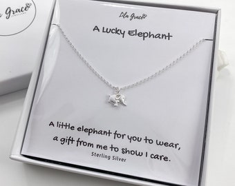 Sterling Silver Elephant Necklace Gift for her - Dainty Womens Girls Ladies Personalised Jewellery Thoughtful Lucky Birthday Christmas Gifts